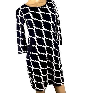 CYNTHIA ROWLEY Size XS Geometric Stretch Knit Bodycon‎ Dress Black & White
